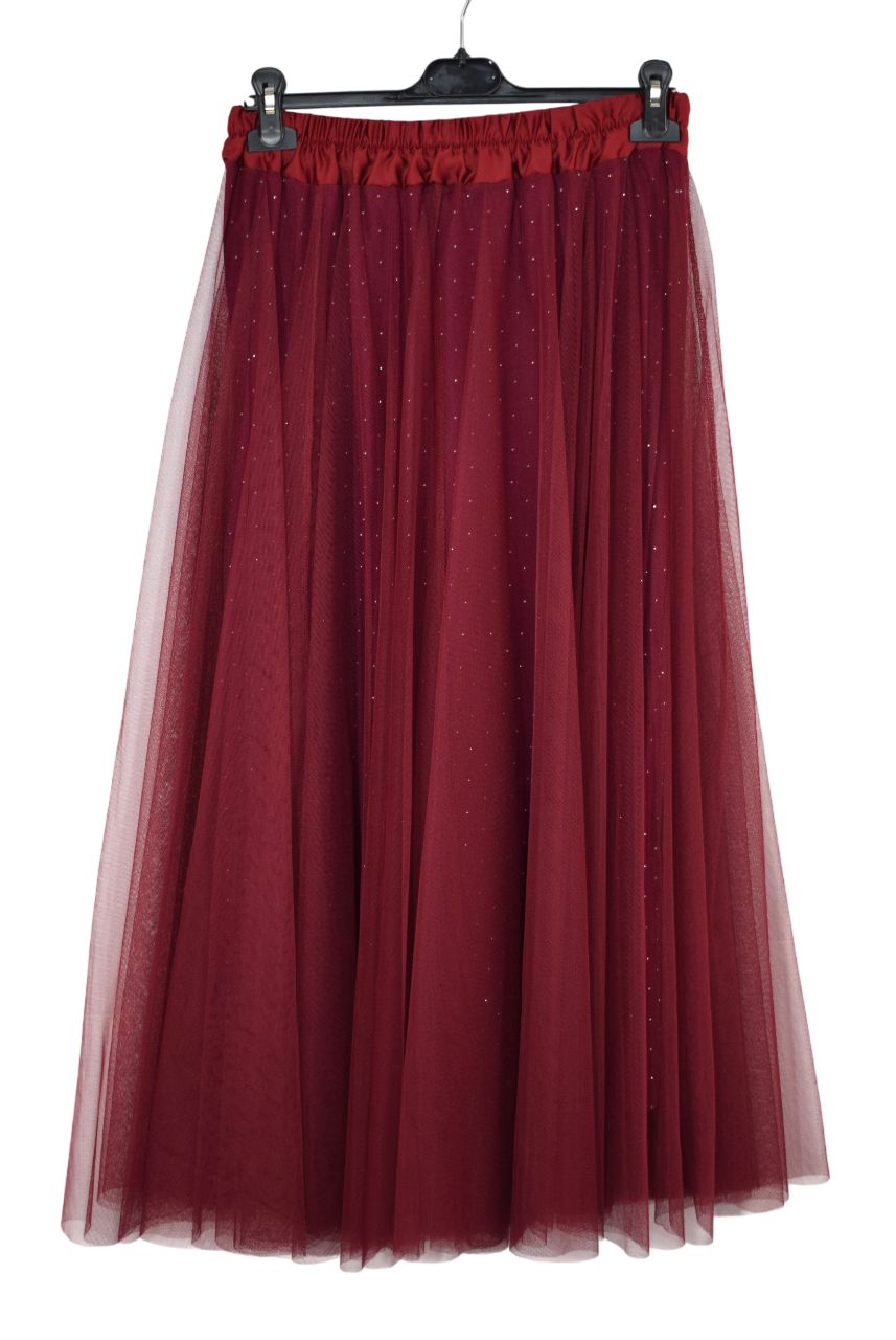 Womens Italian Sparkly A-Line Tulle Mesh Skirt