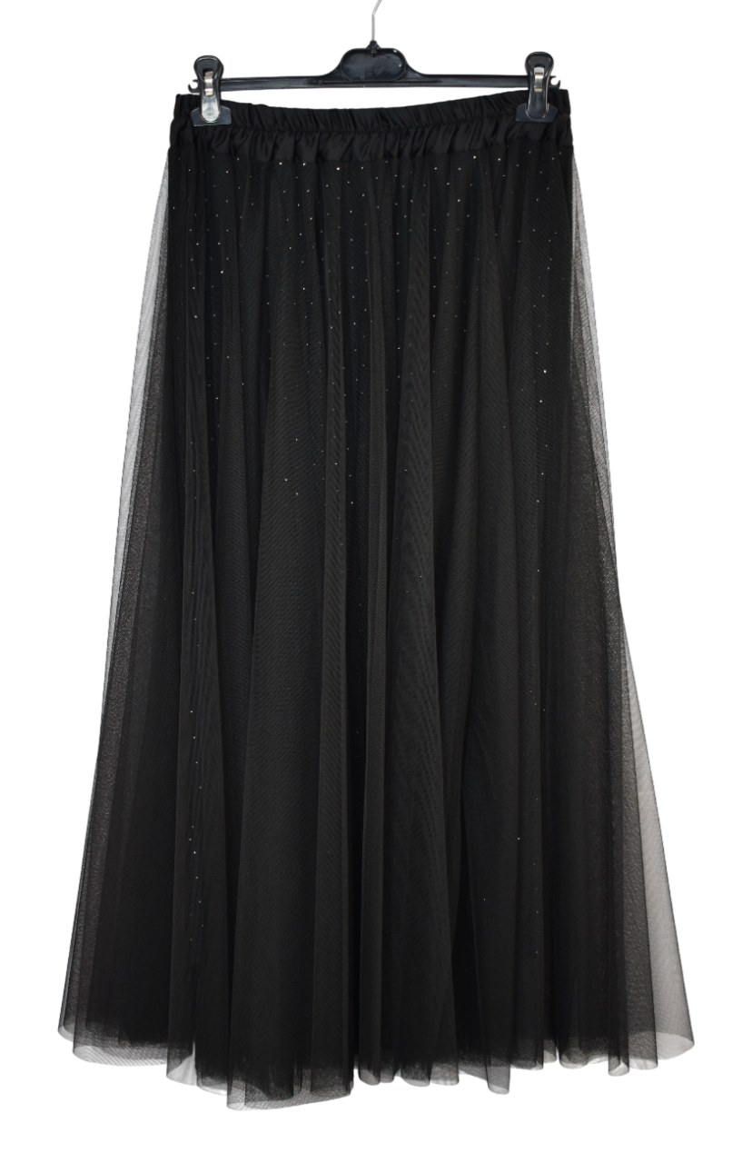 Womens Italian Sparkly A-Line Tulle Mesh Skirt