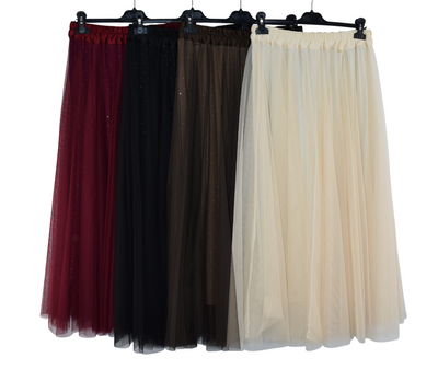 Womens Italian Sparkly A-Line Tulle Mesh Skirt