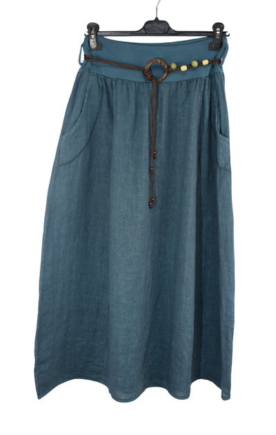 Italian Lagenlook Linen Skirt Lightweight Summer Elasticated Skirt with Fashion Belt
