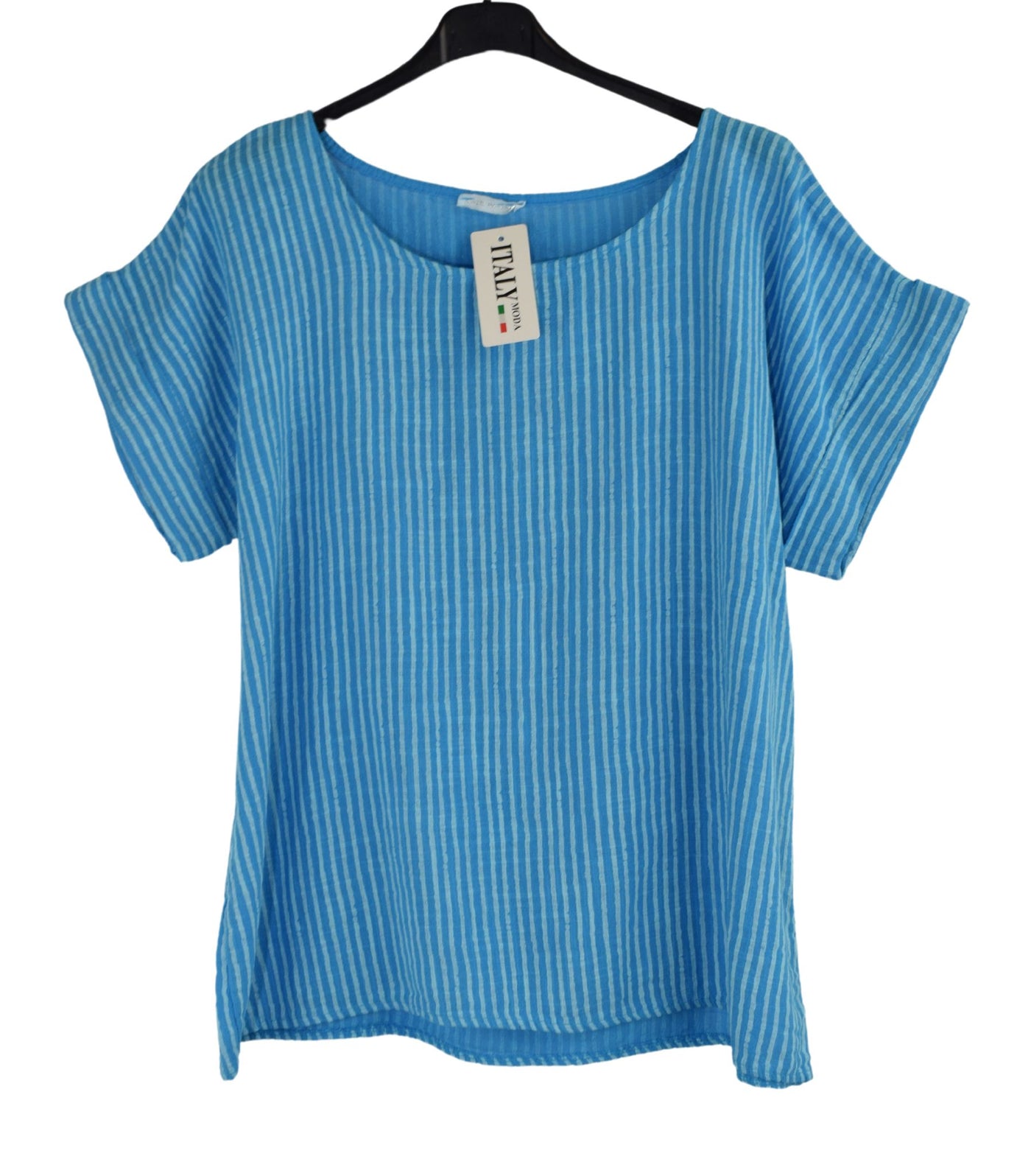 Striped Women's Summer top cotton lightweight Blouse casual loose Hand made short sleeves baggy shirt one size Italian lagenlook cotton shirt