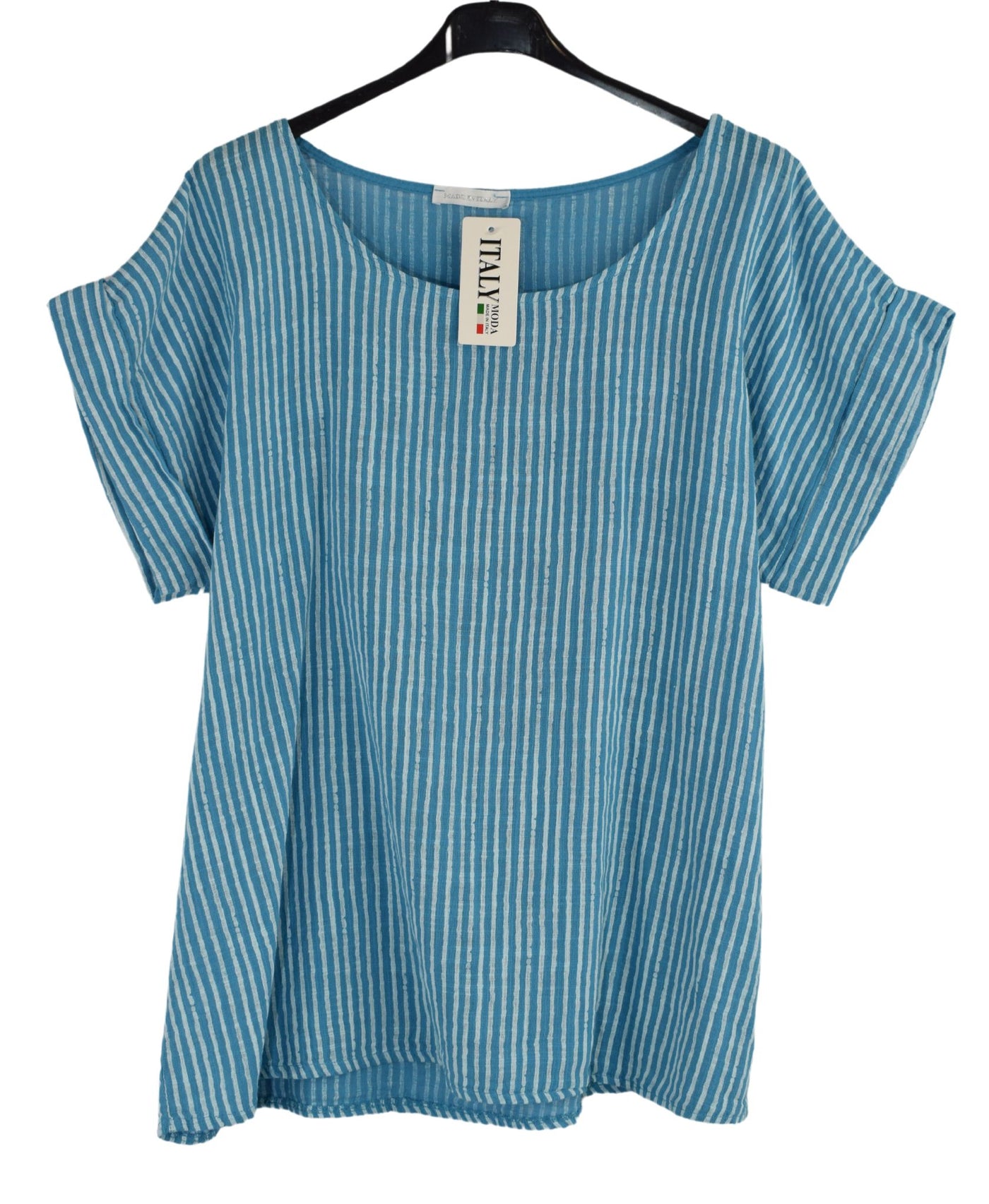 Striped Women's Summer top cotton lightweight Blouse casual loose Hand made short sleeves baggy shirt one size Italian lagenlook cotton shirt