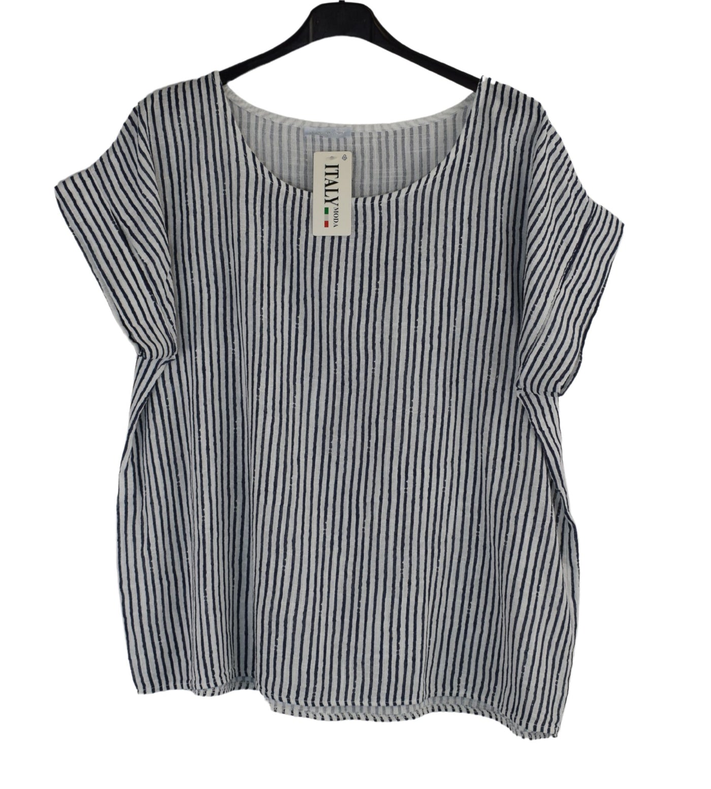 Striped Women's Summer top cotton lightweight Blouse casual loose Hand made short sleeves baggy shirt one size Italian lagenlook cotton shirt