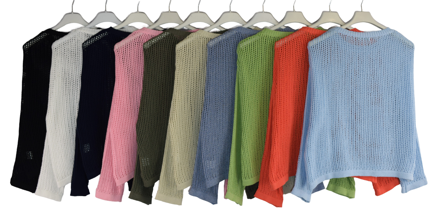 Ladies Italian Lagenlook Crochet Knit Long Sleeve Top Summer Mesh Open Knit Sweater