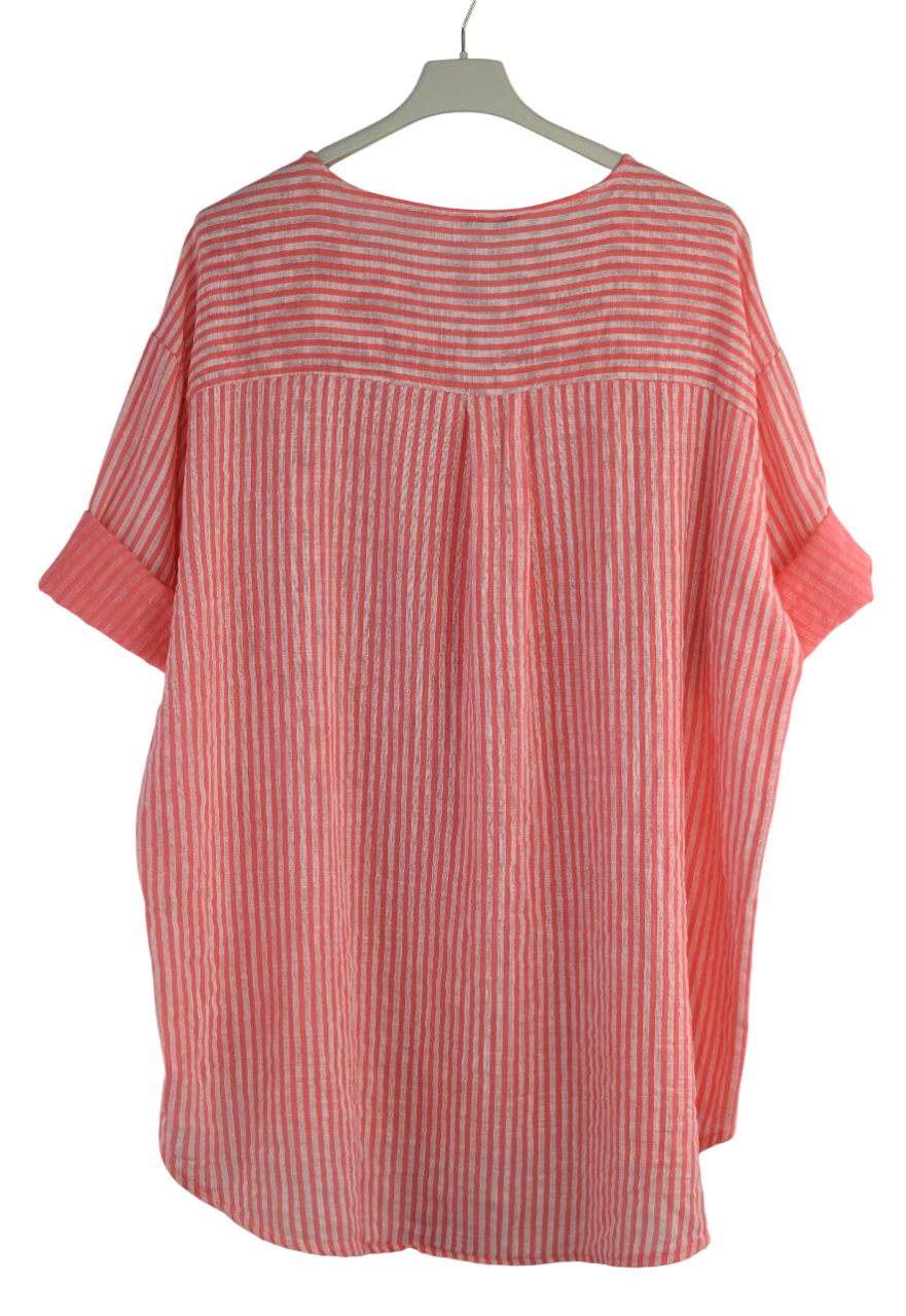 Cotton Linen Blend Summer Striped Top Lightweight Women's Oversized Cotton Top