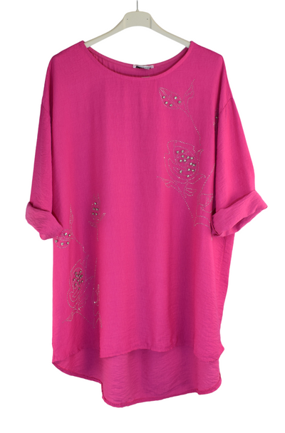 Rose Design Diamante Summer Top for Women with Intricate Rose Detailing Diamante and Stud Embellishment