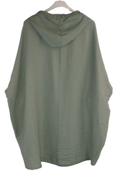 Linen Blend Diamante Hoodie Top with  Hi-Lo Hemline Lightweight Summer Hoodie Top For Women