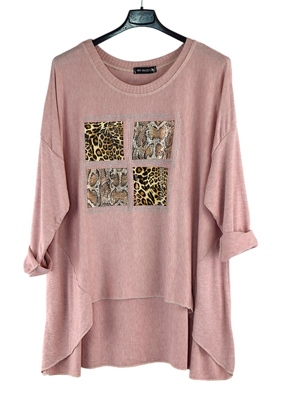 Italian Lagenlook Quirky Animal Print Flare Top Long Sleeve Autumn Collection