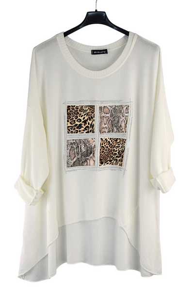 Italian Lagenlook Quirky Animal Print Flare Top Long Sleeve Autumn Collection