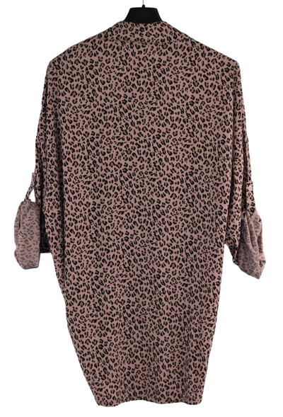 Italian Lagenlook Button Through Animal Print Tie Shirt Blouse Long Sleeve Autumn Top