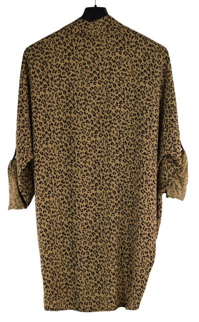 Italian Lagenlook Button Through Animal Print Tie Shirt Blouse Long Sleeve Autumn Top