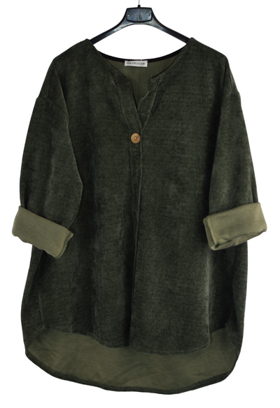 Ladies Italian Lagenlook Soft Chenille Button Detail Tunic Top Autumn Winter Collection