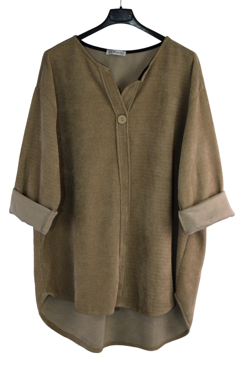 Ladies Italian Lagenlook Soft Chenille Button Detail Tunic Top Autumn Winter Collection