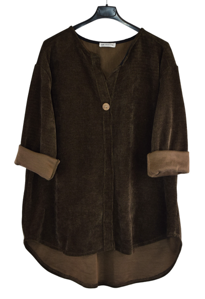 Ladies Italian Lagenlook Soft Chenille Button Detail Tunic Top Autumn Winter Collection