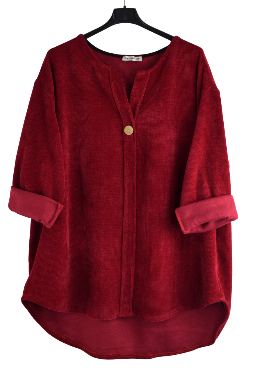 Ladies Italian Lagenlook Soft Chenille Button Detail Tunic Top Autumn Winter Collection