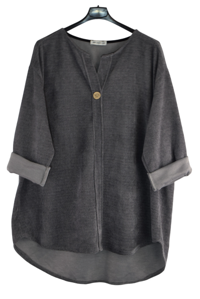 Ladies Italian Lagenlook Soft Chenille Button Detail Tunic Top Autumn Winter Collection