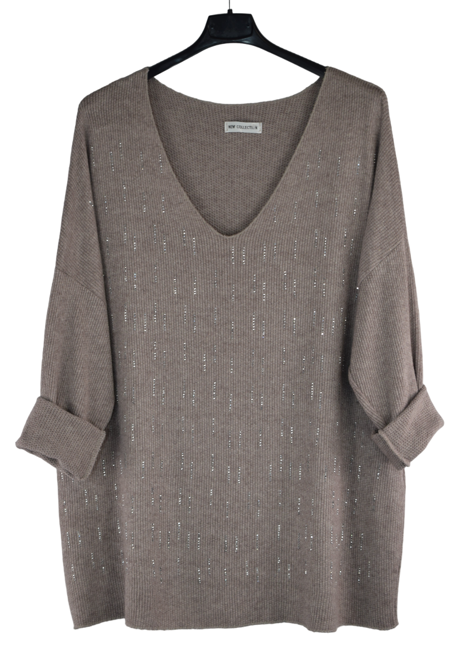 Italian Lagenlook Diamante Sparkle Wool Blend Top Autumn / Winter Collection