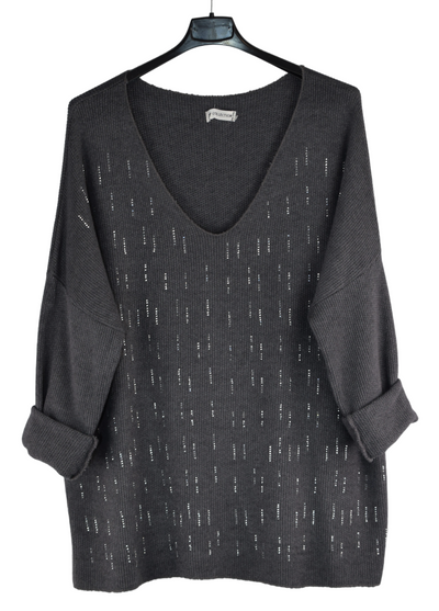 Italian Lagenlook Diamante Sparkle Wool Blend Top Autumn / Winter Collection