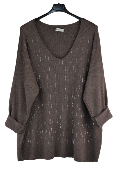 Italian Lagenlook Diamante Sparkle Wool Blend Top Autumn / Winter Collection