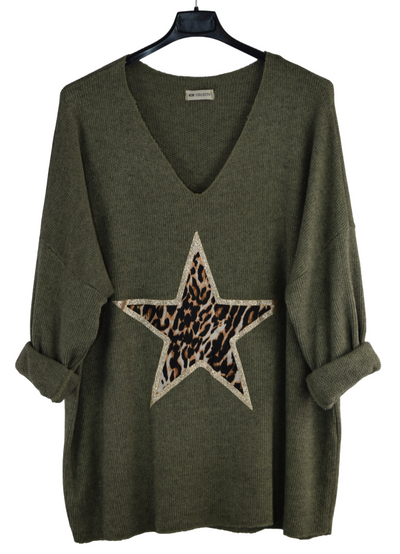 Italian Lagenlook Animal Print Star Wool Blend Top Autumn / Winter Collection