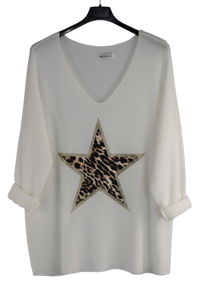 Italian Lagenlook Animal Print Star Wool Blend Top Autumn / Winter Collection