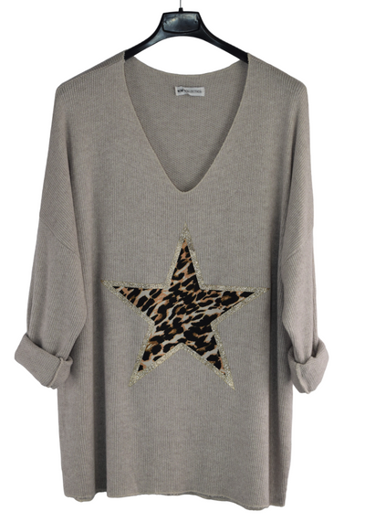 Italian Lagenlook Animal Print Star Wool Blend Top Autumn / Winter Collection