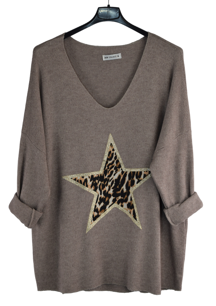 Italian Lagenlook Animal Print Star Wool Blend Top Autumn / Winter Collection