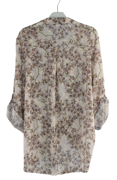 Italian Lagenlook Floral Blouse Knot Front Button Through Shirt Long Sleeve Summer Top