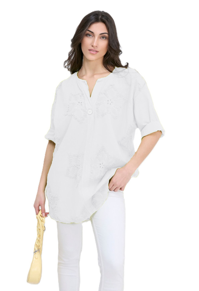 Italian Lagenlook Cotton Lightweight Floral Broderie Star Embroidery Summer Tunic Top