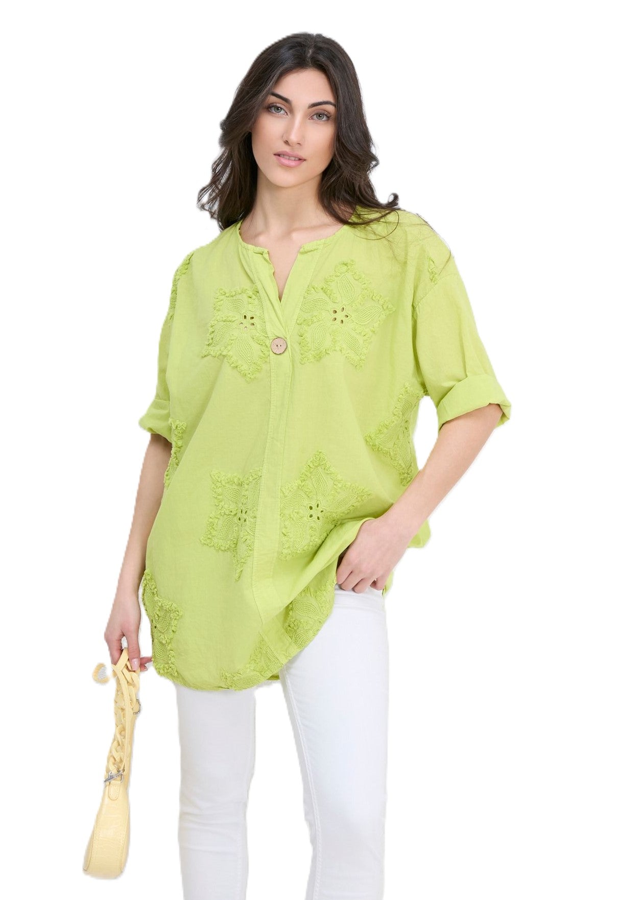 Italian Lagenlook Cotton Lightweight Floral Broderie Star Embroidery Summer Tunic Top