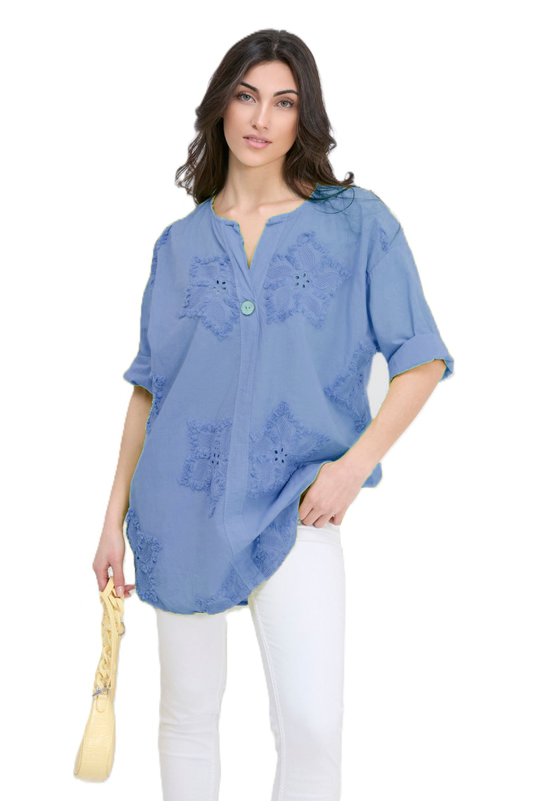Italian Lagenlook Cotton Lightweight Floral Broderie Star Embroidery Summer Tunic Top