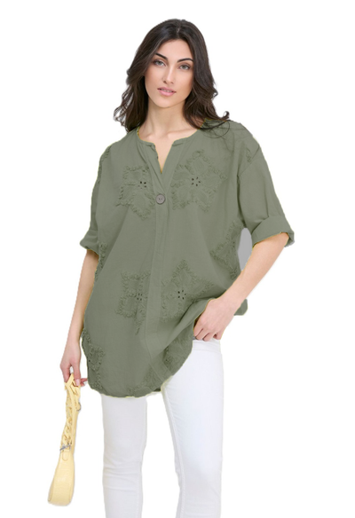 Italian Lagenlook Cotton Lightweight Floral Broderie Star Embroidery Summer Tunic Top