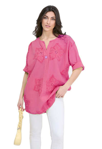 Italian Lagenlook Cotton Lightweight Floral Broderie Star Embroidery Summer Tunic Top