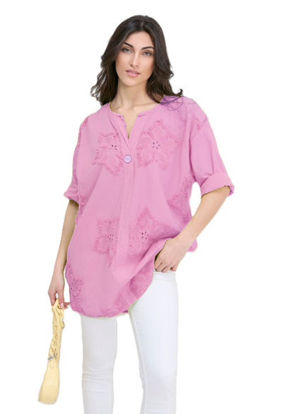 Italian Lagenlook Cotton Lightweight Floral Broderie Star Embroidery Summer Tunic Top