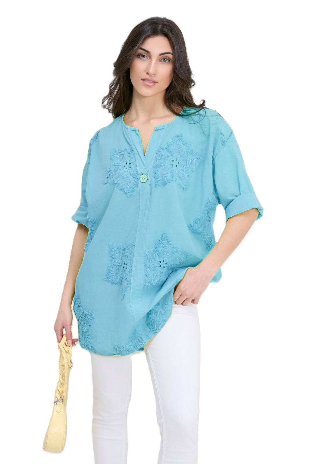Italian Lagenlook Cotton Lightweight Floral Broderie Star Embroidery Summer Tunic Top