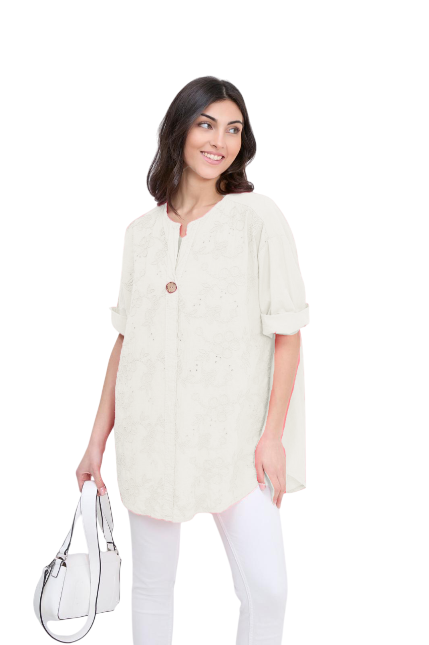 Italian Lagenlook Intricate Embroidered Lightweight Cotton Summer Tunic Top