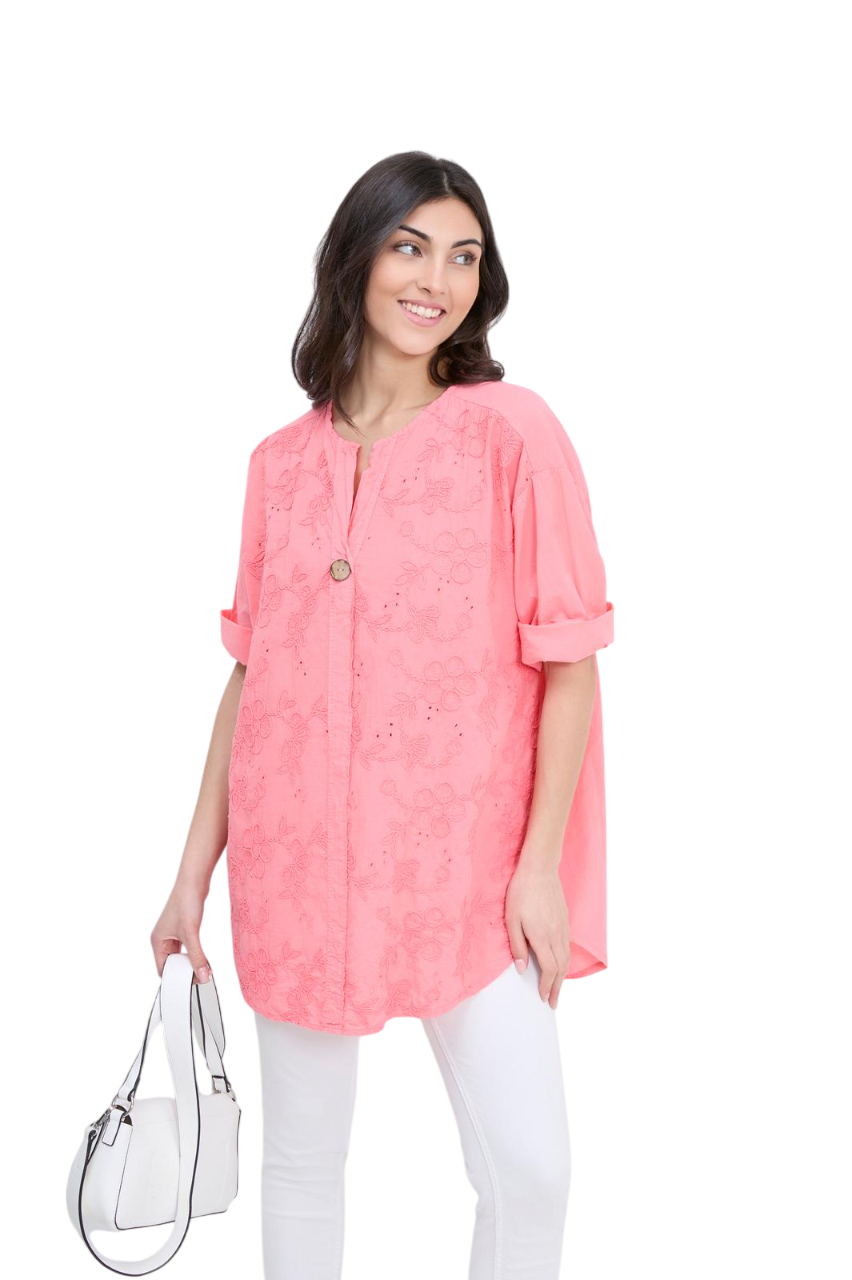 Italian Lagenlook Intricate Embroidered Lightweight Cotton Summer Tunic Top
