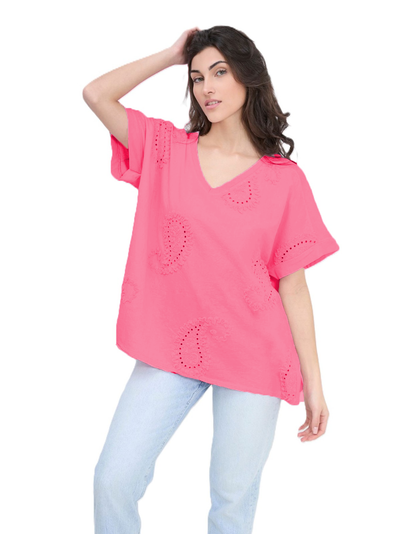 Paisley Embroidered Broderie Cotton Top Women's Casual Summer Top T-shirt Tee