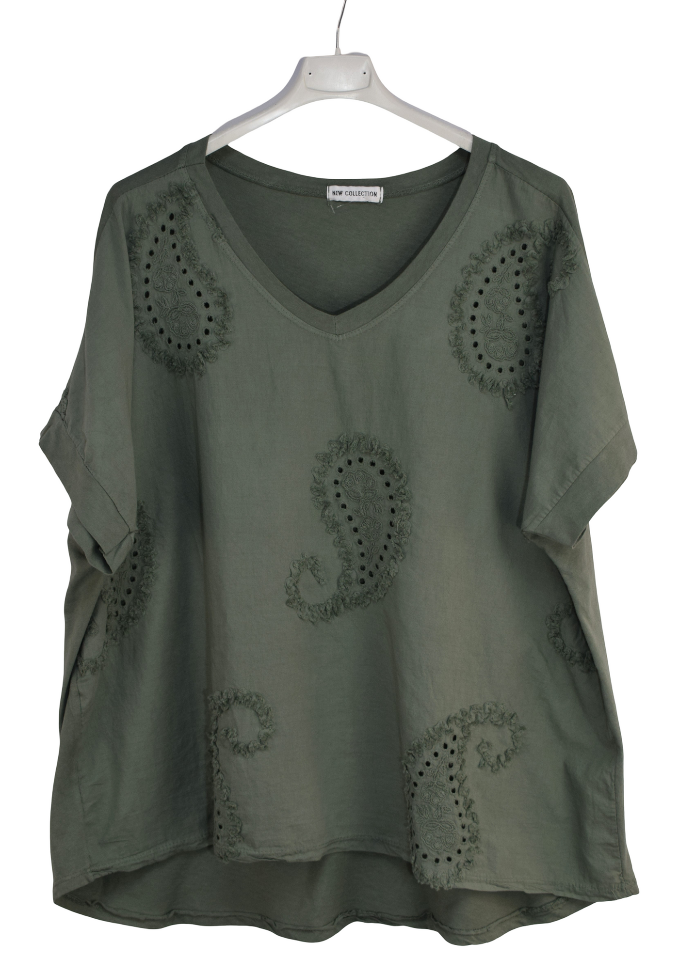 Paisley Embroidered Broderie Cotton Top Women's Casual Summer Top T-shirt Tee