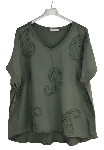 Paisley Embroidered Broderie Cotton Top Women's Casual Summer Top T-shirt Tee