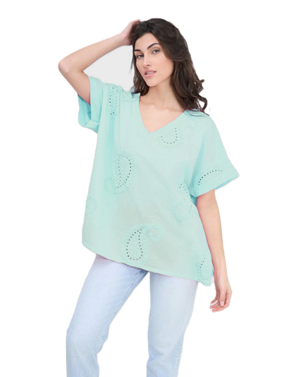 Paisley Embroidered Broderie Cotton Top Women's Casual Summer Top T-shirt Tee