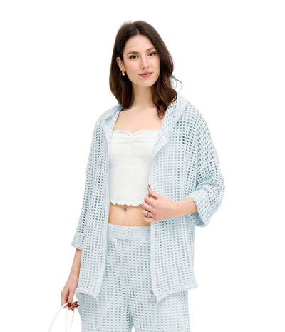 Italian Lagenlook Mesh Zip Through Fishnet Hoodie Summer Hooded Crochet Top