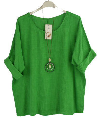 Plain Cotton Top with Necklace Short Sleeve Lightweight Summer Casual Top Breathable Cotton