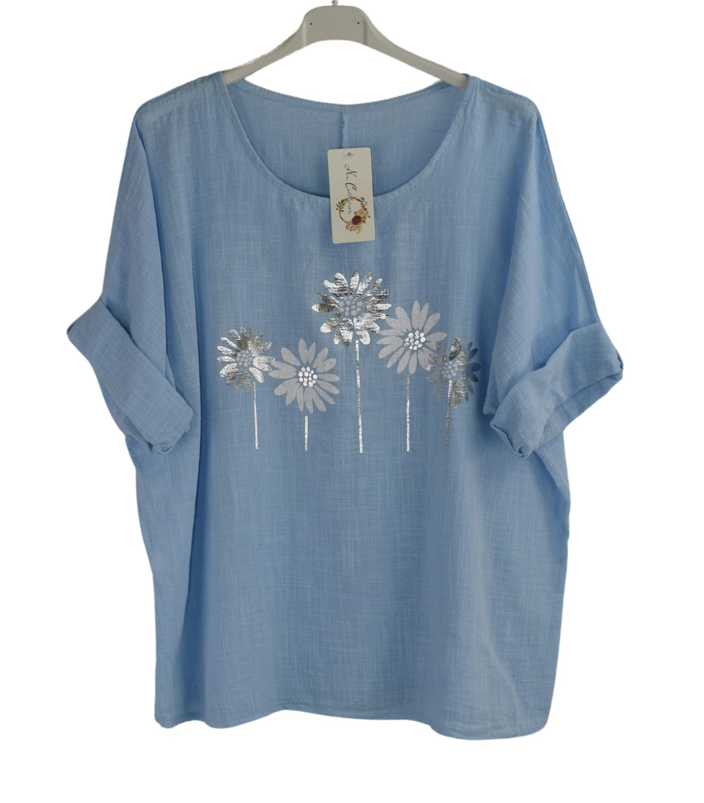 Foil Daisy Floral Cotton Top Women's Summer Tunic Tee Lightweight Holiday Top