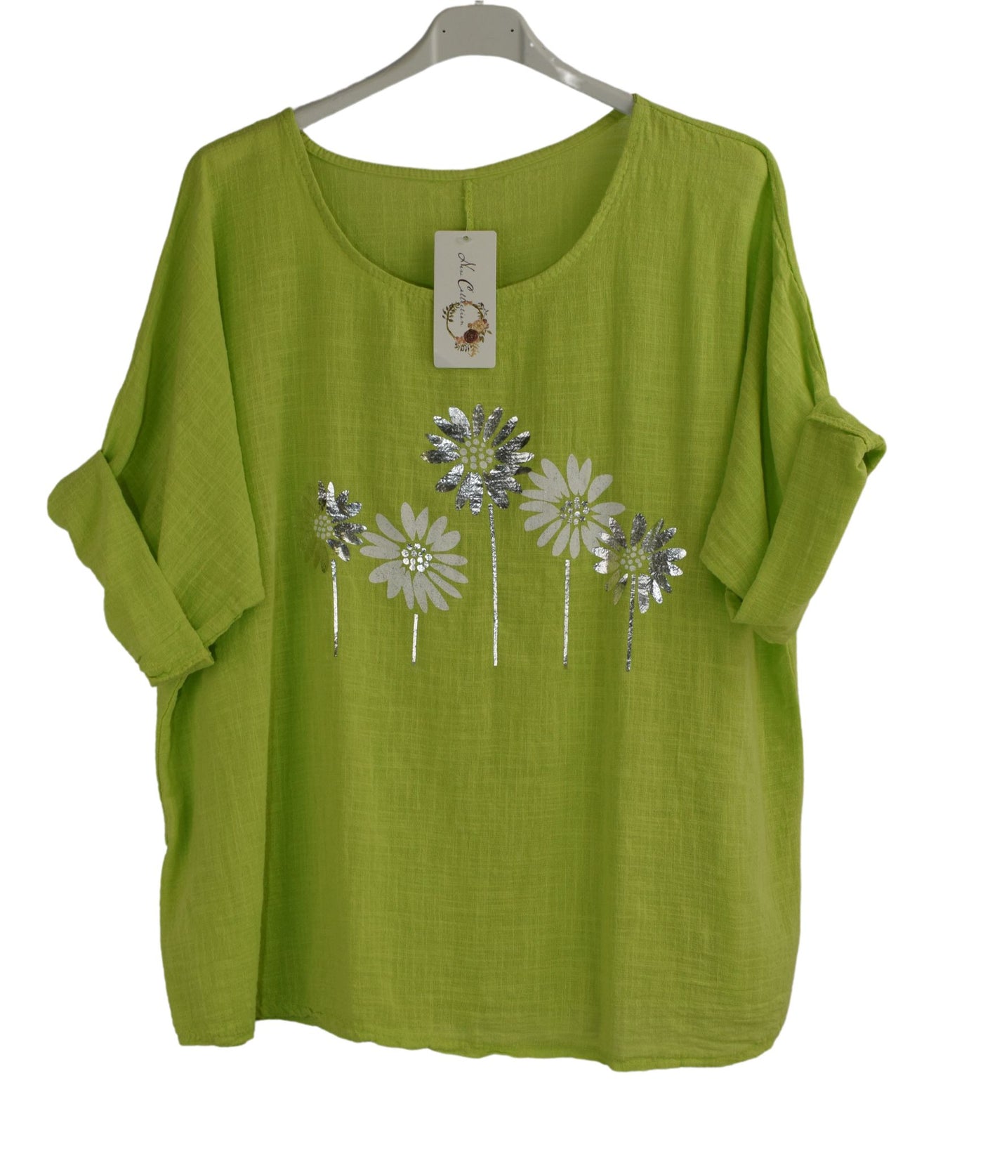 Foil Daisy Floral Cotton Top Women's Summer Tunic Tee Lightweight Holiday Top