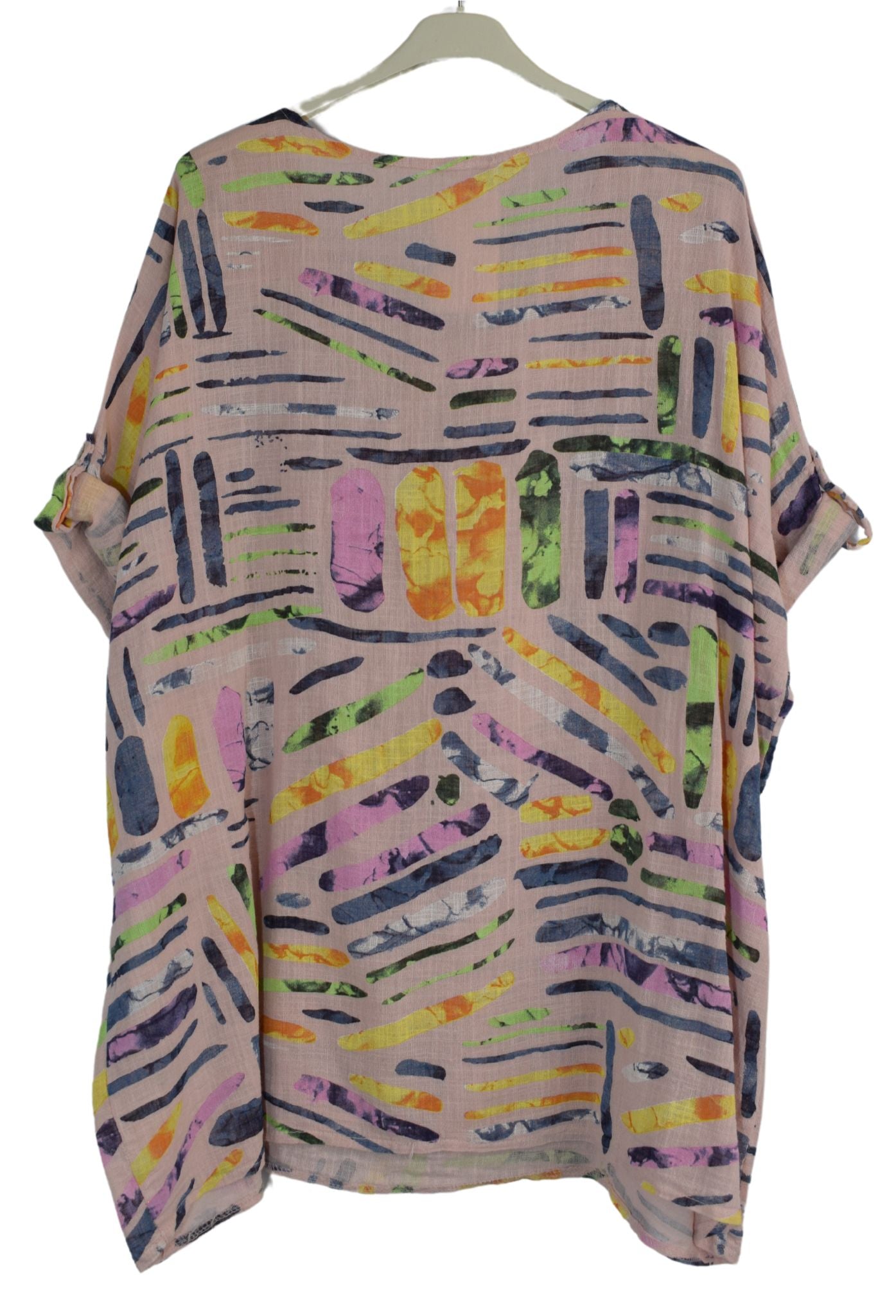 Quirky Colourful Line Print Oversized Cotton Top Casual Summer Top With Pockets