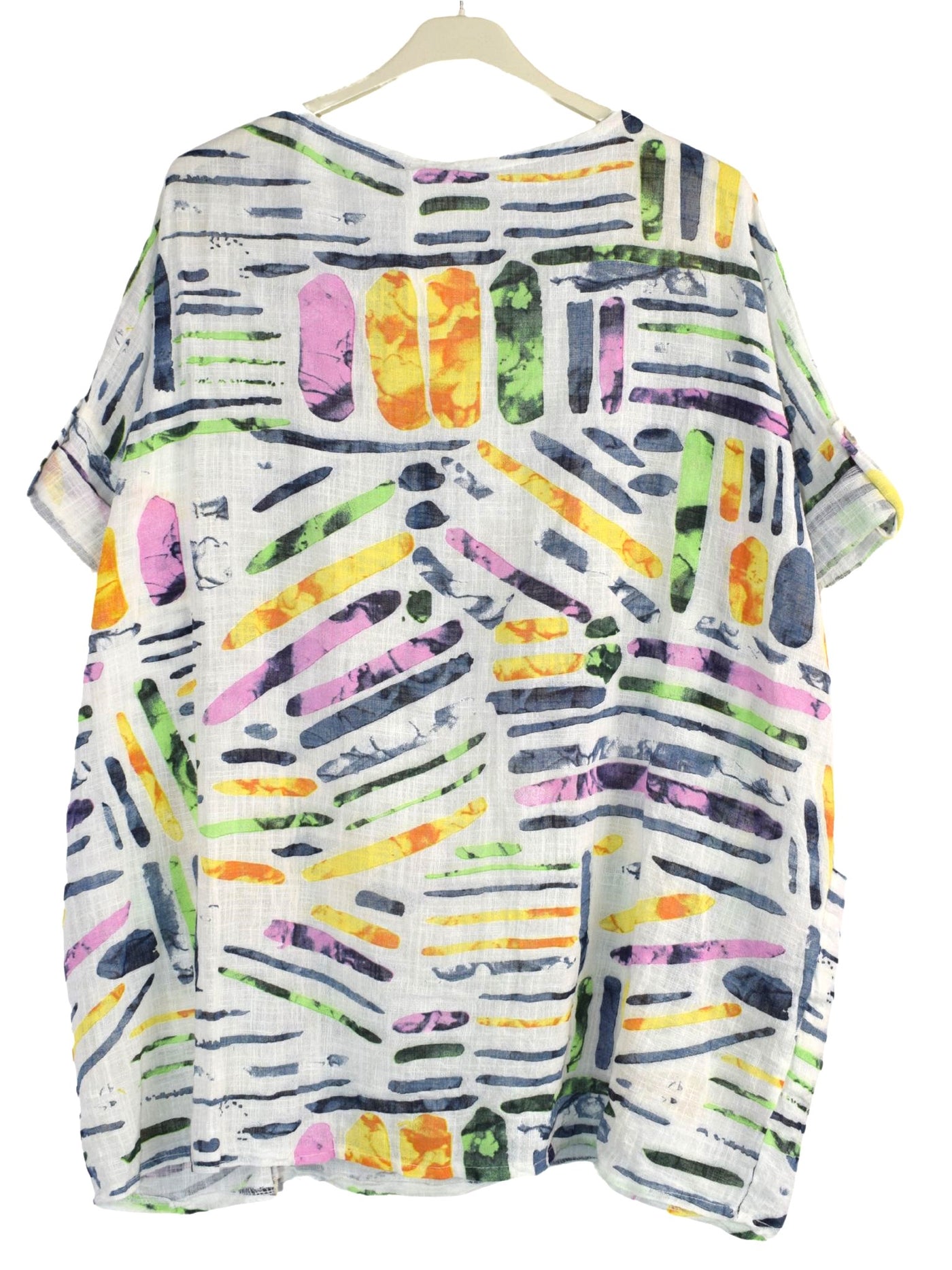 Quirky Colourful Line Print Oversized Cotton Top Casual Summer Top With Pockets