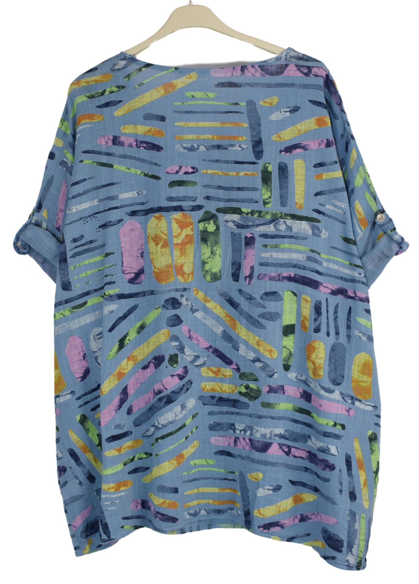 Quirky Colourful Line Print Oversized Cotton Top Casual Summer Top With Pockets