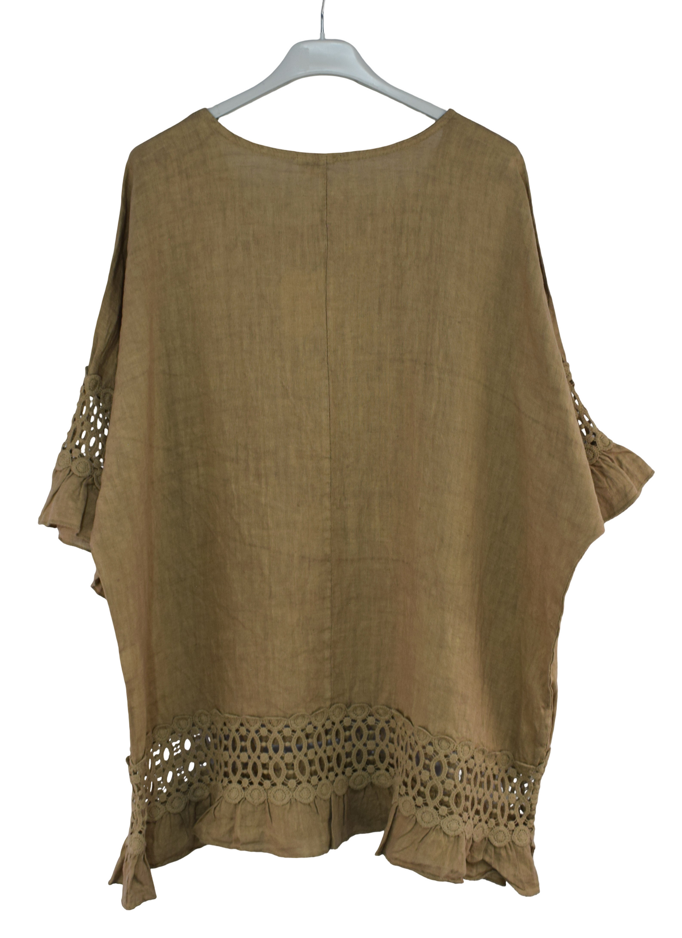 Italian Lagenlook Linen Lace Panel Oversized Summer Top