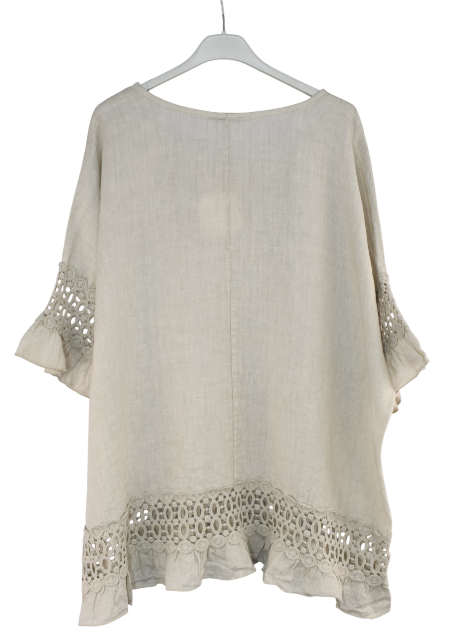 Italian Lagenlook Linen Lace Panel Oversized Summer Top